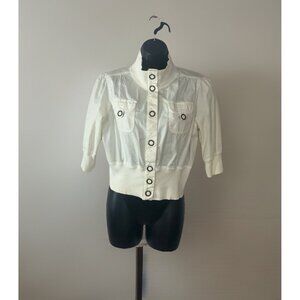Piper & Blue Snap up Top Women Size Large Crop 3/4 Sleeves White Waist Jacket